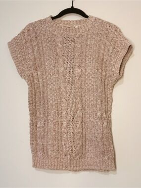 Sweet Cottagecore Balletcore Knit Sweater S/S Top in Shades of Taupe 100% Cotton